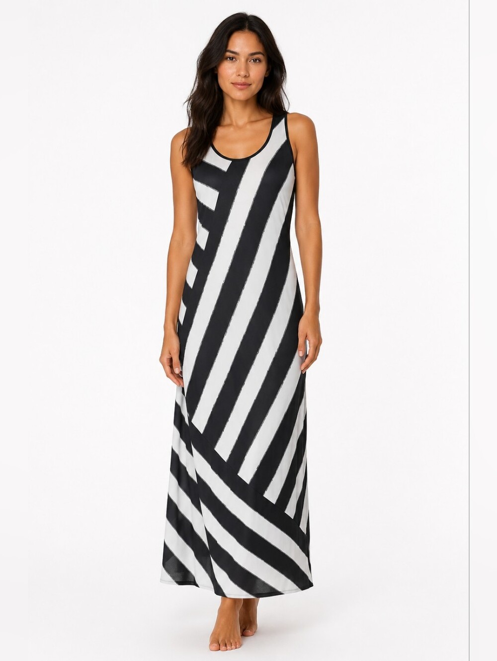 Michael Kors Navy Blue  Diagonal Stripe Maxi Dress